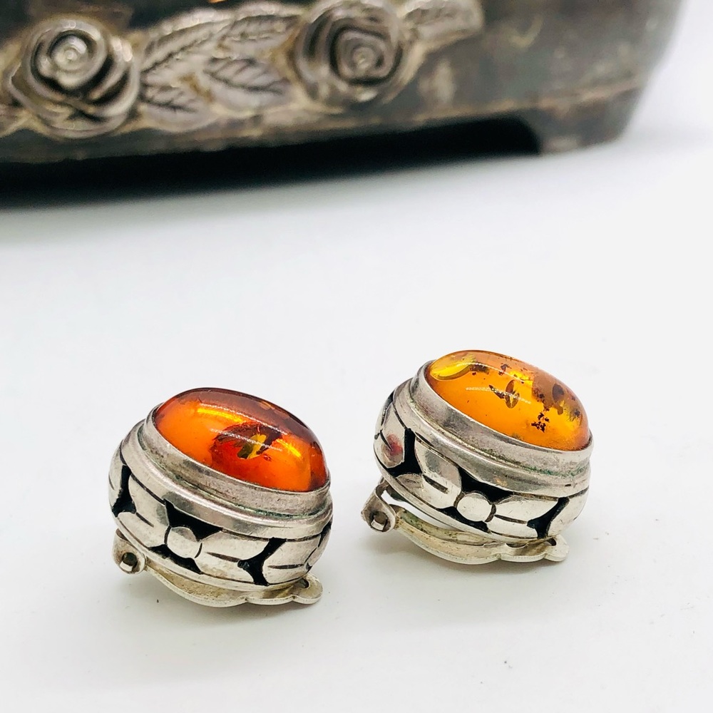 Vintage signed LORI BONN Amber Sterling Earrings